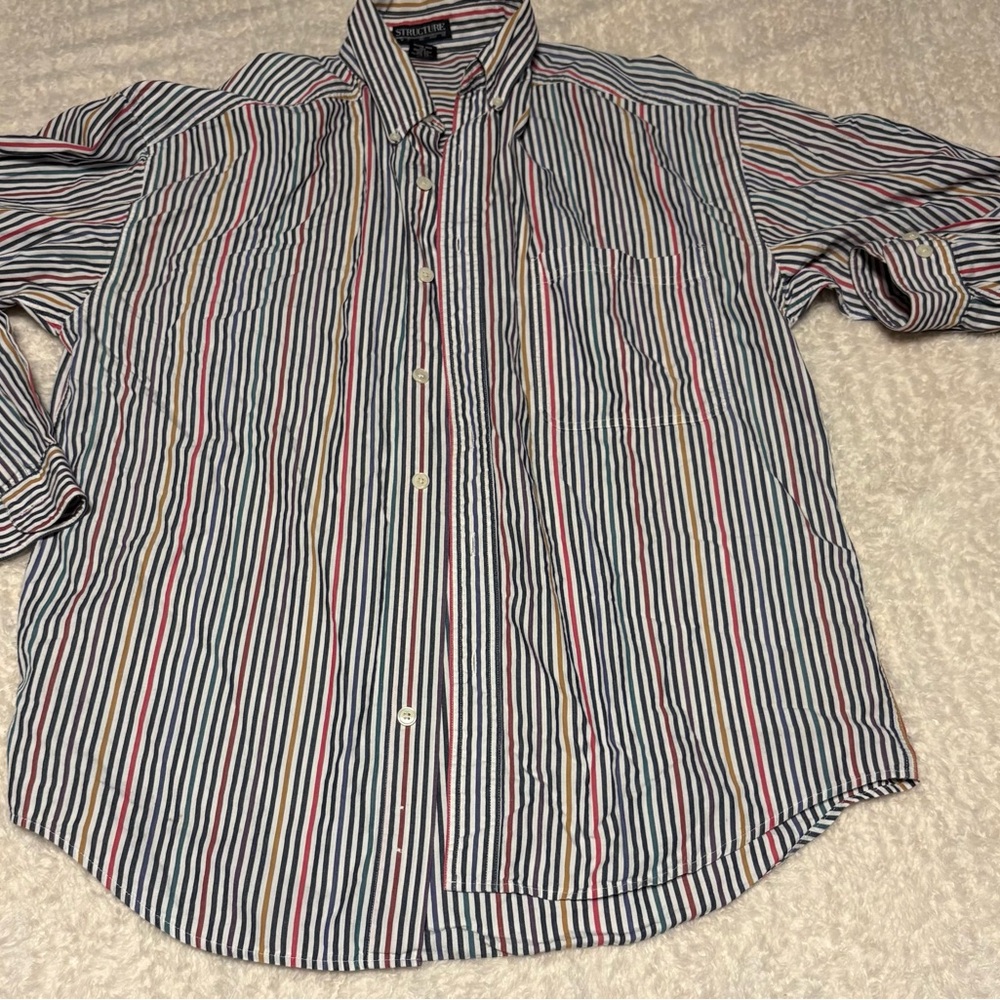 Structure Men's Blue and Red Striped Shirt